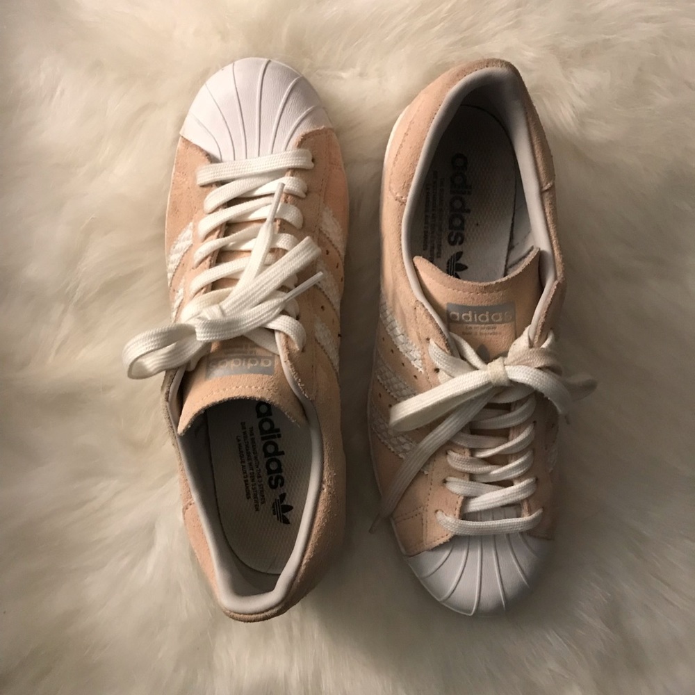 Custom suede Baby Pink/Nude Adidas Superstars